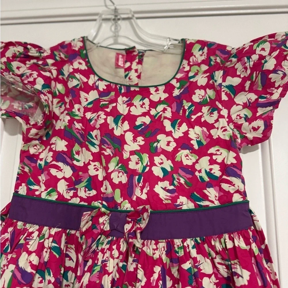 Pink and Red Puff Sleeve Sundress with Scoop Neck